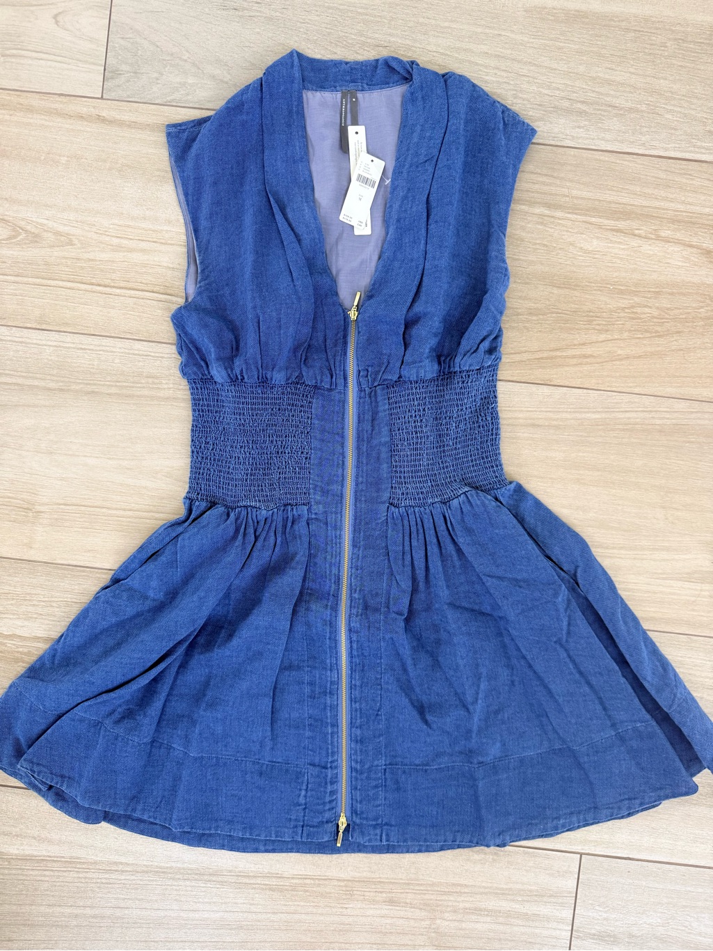 Anthropology Tommie Mini Shirt Dress. Sleeveless Zip-Front Smocked Waist Dress